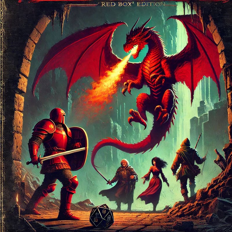 A vintage style cover image for an article about D&D BECMI's 'Red Box' edition