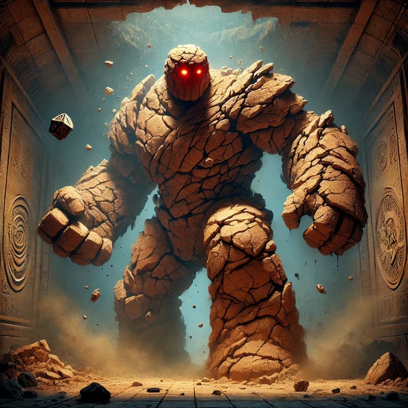 detailed fantasy illustration of a Clay Golem in a Dungeons & Dragons setting